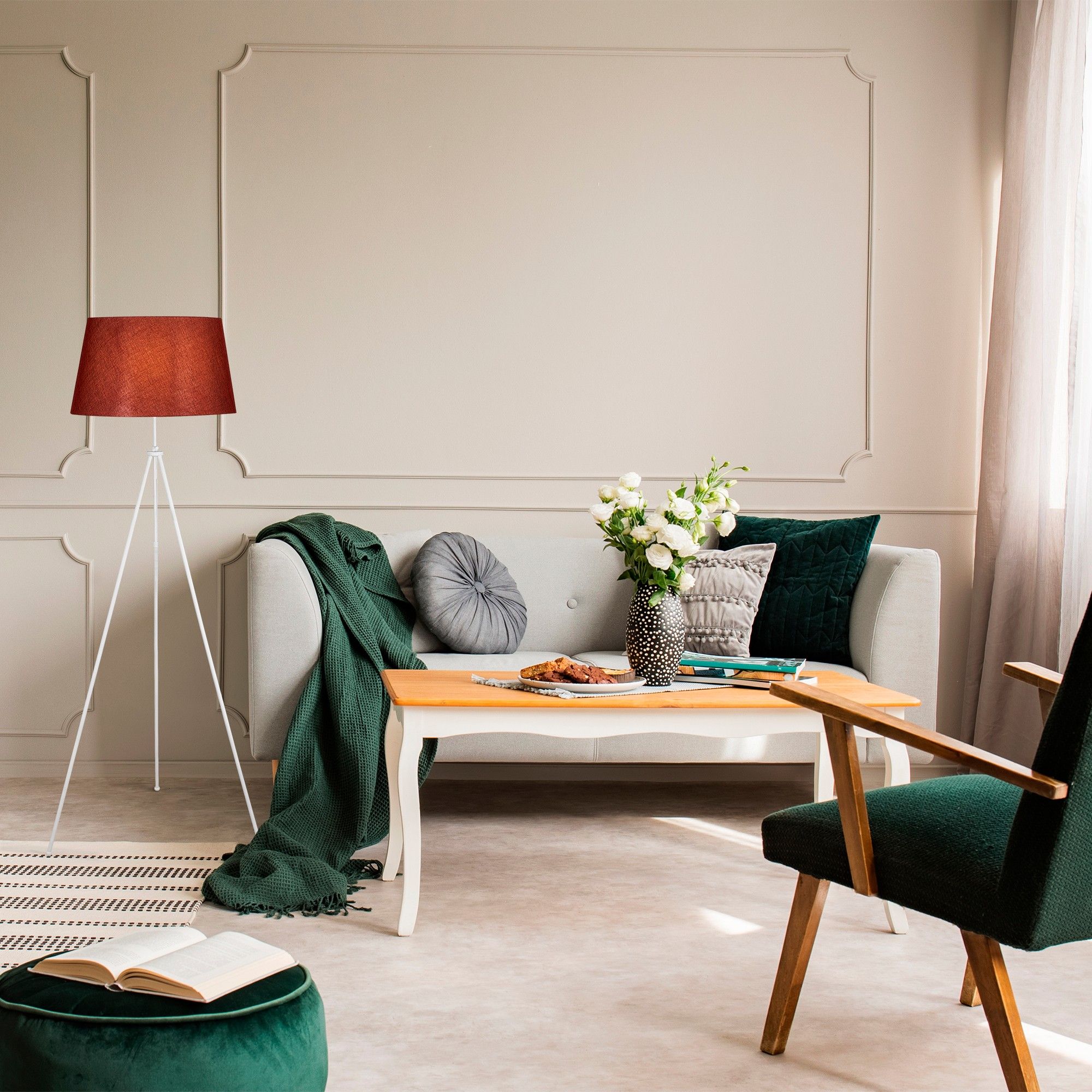 Tripod gulvlampe - Hvit/r�d