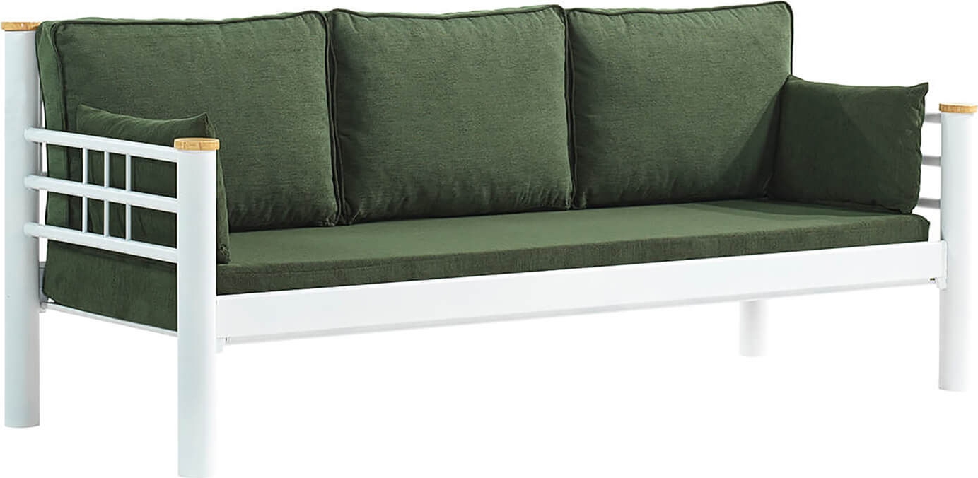 Kappis 3-seters utesofa - Hvit/gr�nn + Tekstilpleie for m�bler