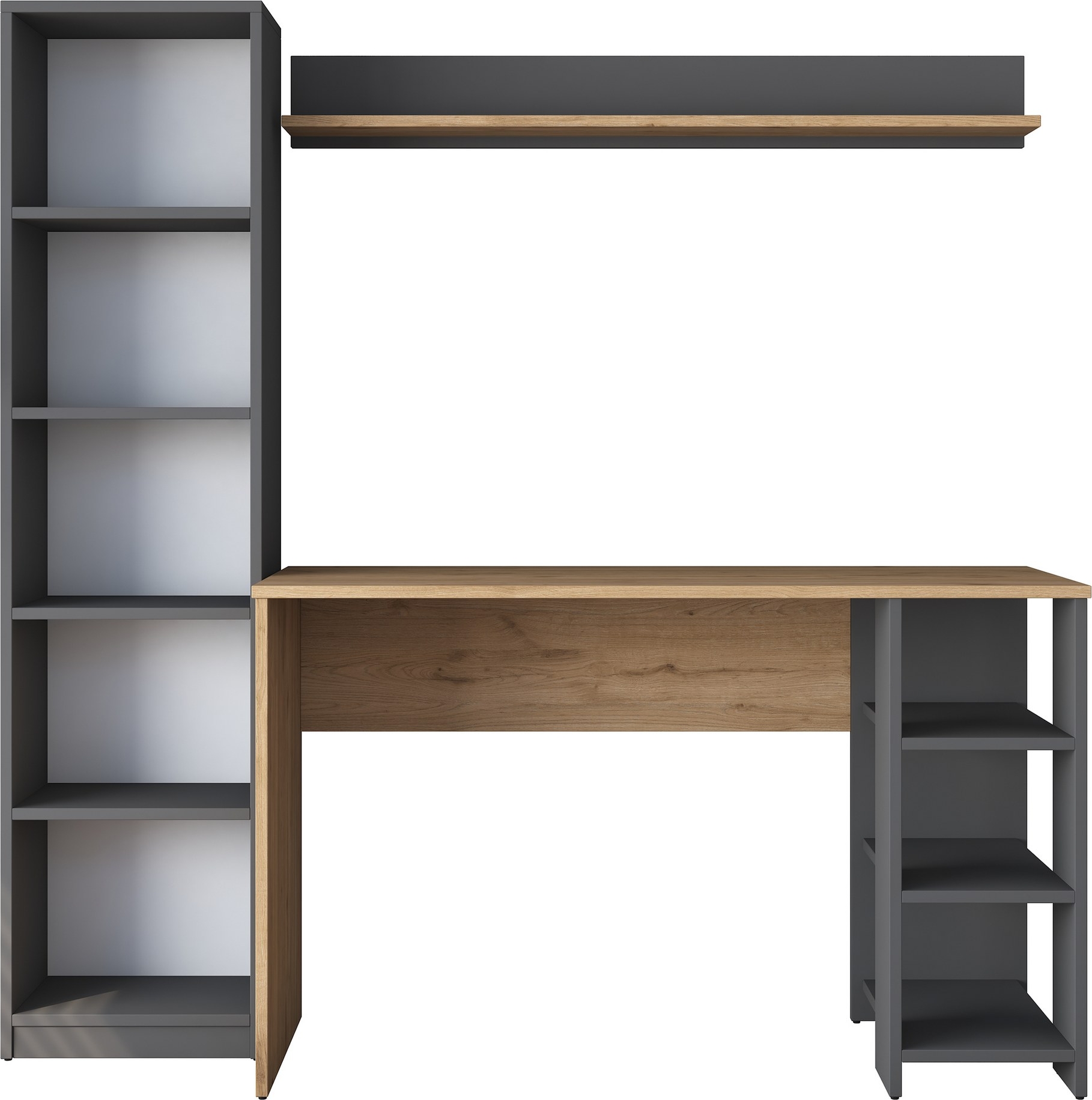 Hanna skrivebord med hyllesystem 16, 160 x 45 cm - Valnøtt/antrasitt Hanna skrivebord med hyllesystem 16, 160 x 45 cm - Valnøtt/antrasitt