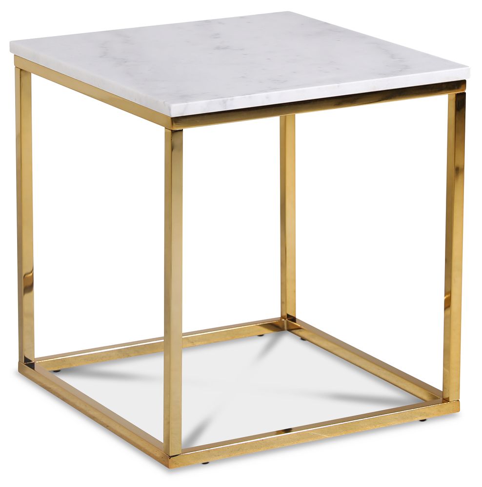 Accent stuebord 50 - Hvit marmor / Blank messing