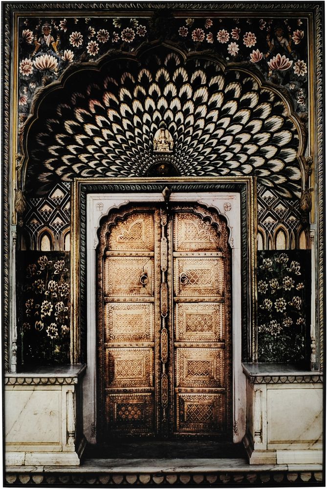 Glassbilde Gul dør - Svart ramme Glassbilde Gul dør - Svart ramme