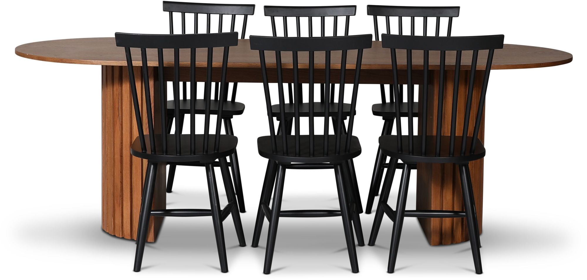 PiPi spisegruppe 230 cm inkl. 6 stk. Karl svarte pinnestoler - Valnøtt PiPi spisegruppe 230 cm inkl. 6 stk. Karl svarte pinnestoler - Valnøtt