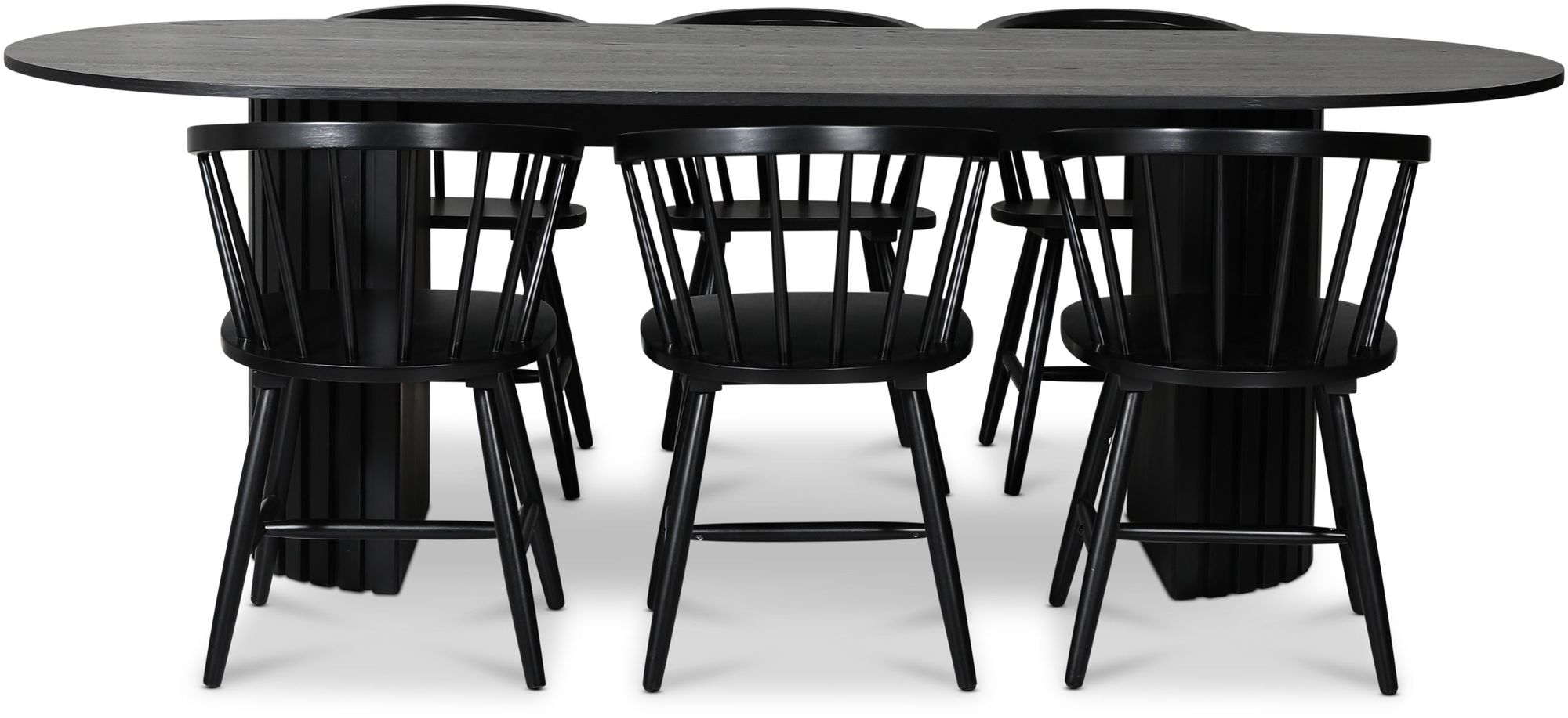 PiPi spisegruppe 230 cm inkl. 6 stk. Fårö svarte karmstoler - Svartbeiset tre PiPi spisegruppe 230 cm inkl. 6 stk. Fårö svarte karmstoler - Svartbeiset tre