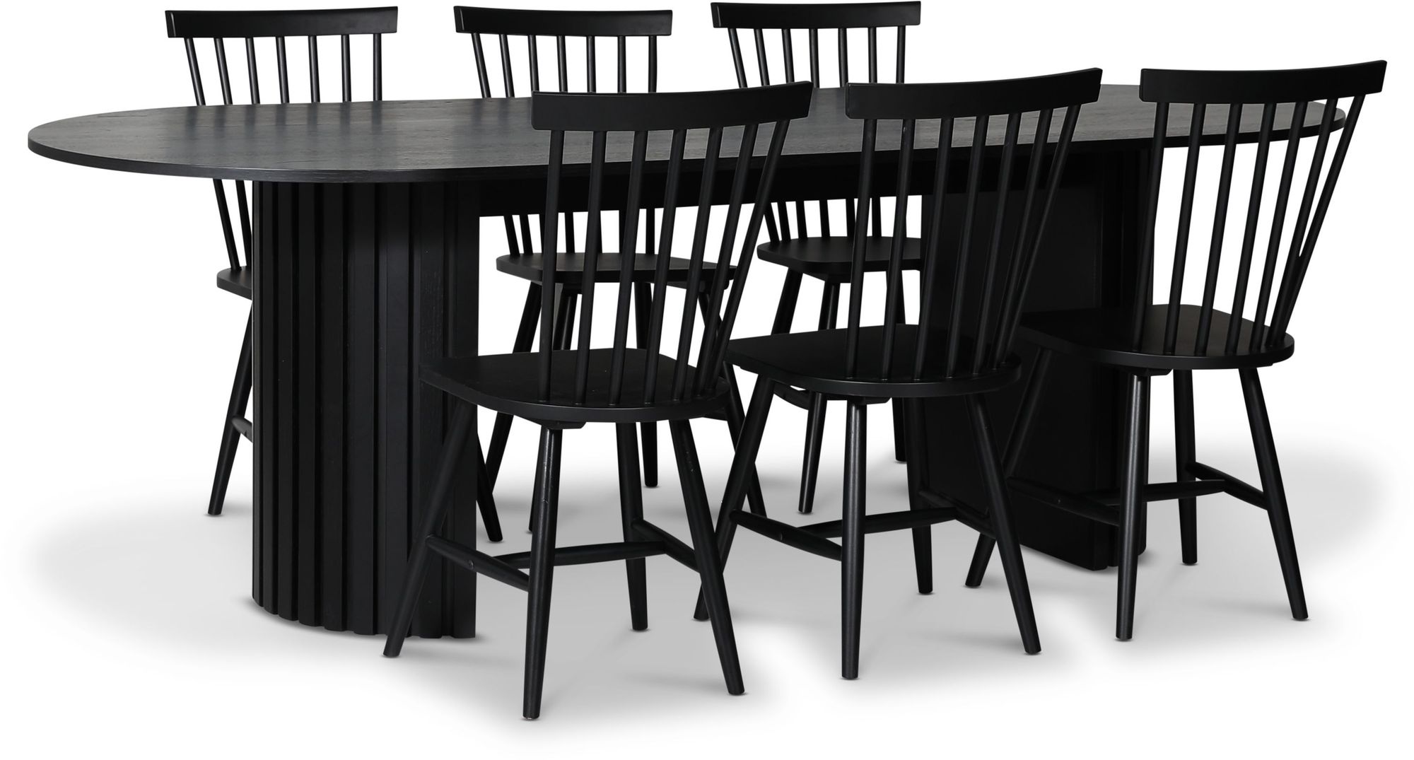 PiPi spisegruppe 230 cm inkl. 6 stk. Karl svarte pinnestoler - Svartbeiset tre