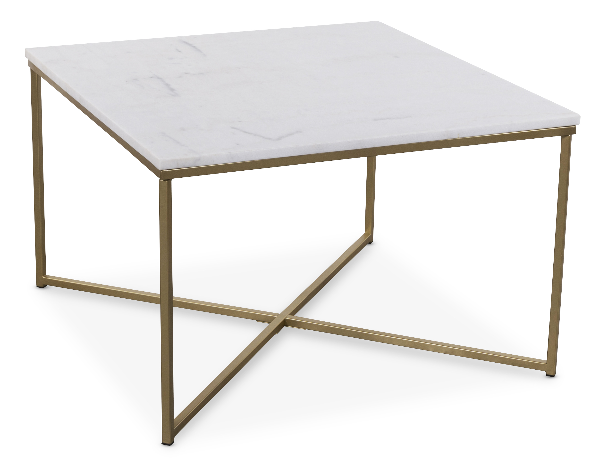 Maryland sofabord 75x75 cm - Hvit ekte marmor / Matt messing