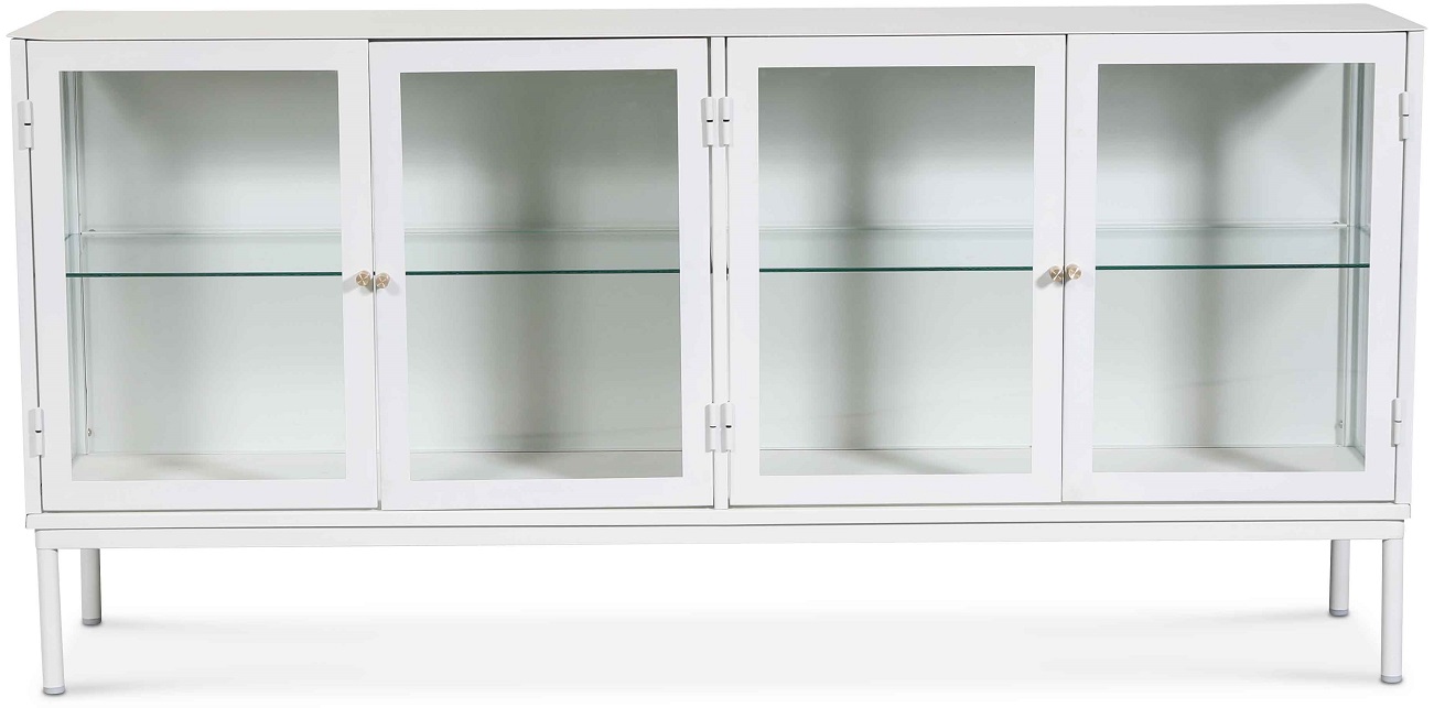 Cliff skjenk i metall med 4 d�rer - Hvit / Klarglas