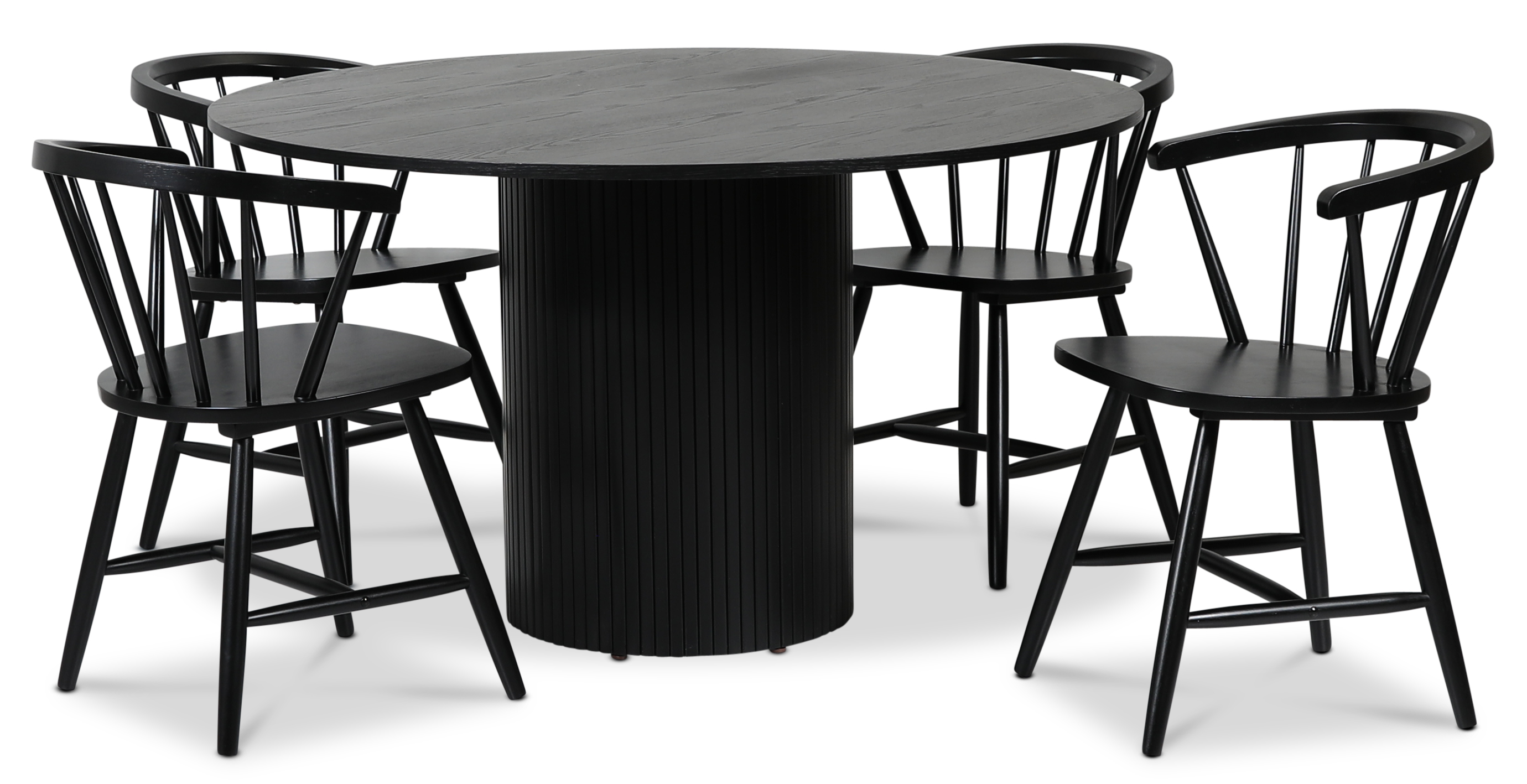 Pose spisegruppe: Bord �130 cm inkludert 4 stk F�r� karmstoler - Svart