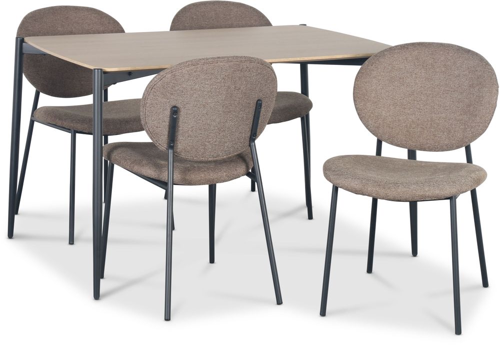 Lokrume spisegruppe �120 cm bord i lyst tre + 4 stk Tofta brune stoler