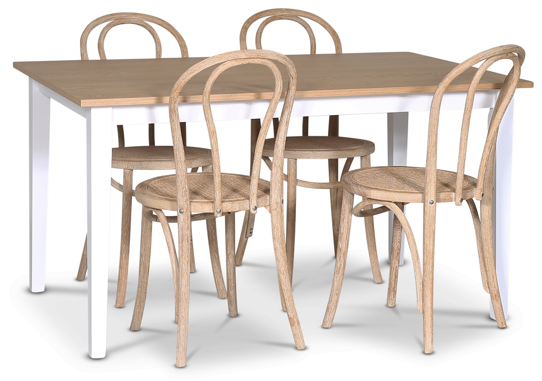 F�r� spisegruppe; spisebord 140x90 cm - Hvit / oljet eik med 4 stk Danderyd No.18 stoler whitewash