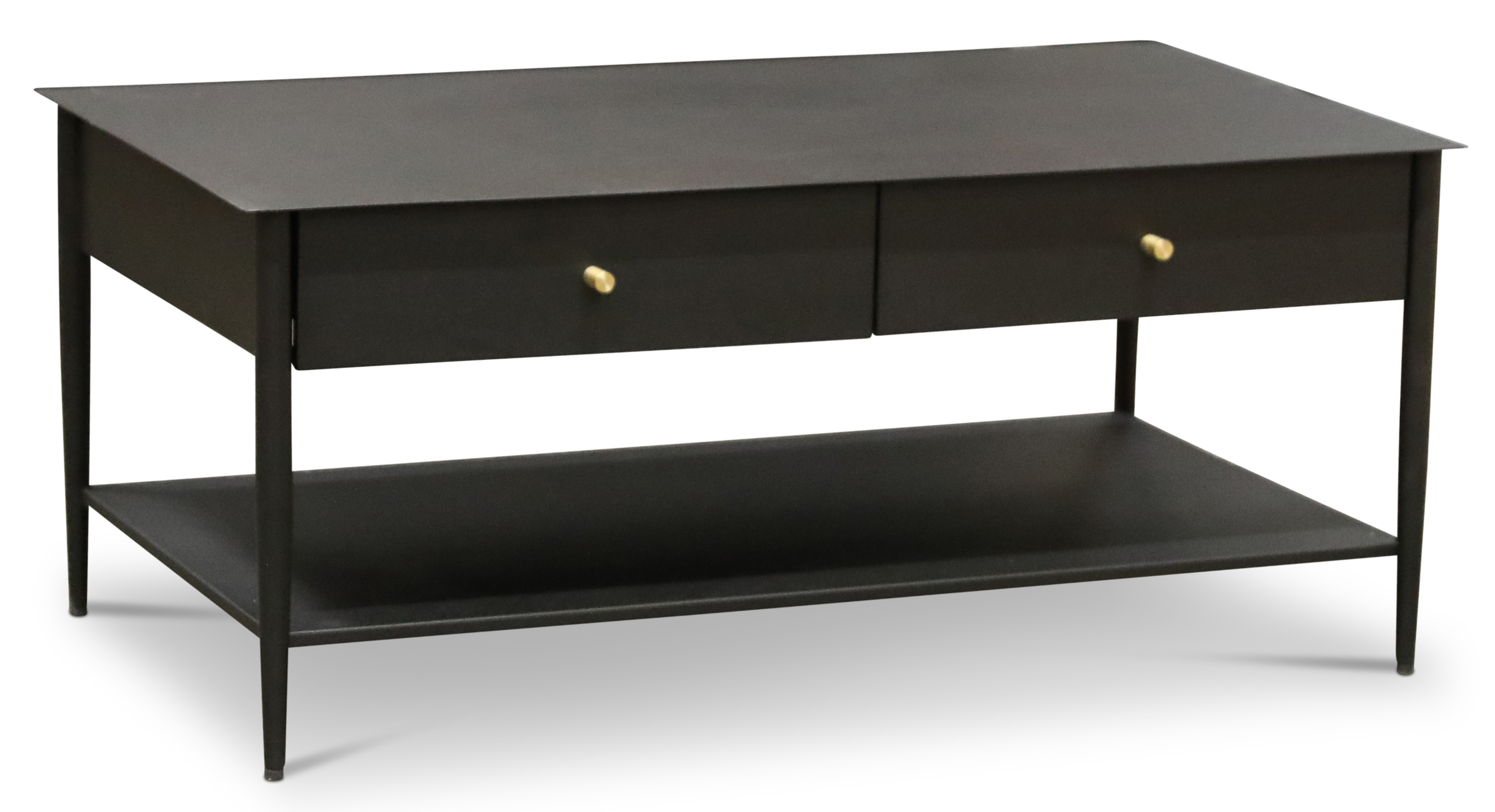 Flash salongbord med skuffer - Sort metall med messing knotter Flash salongbord med skuffer - Sort metall med messing knotter