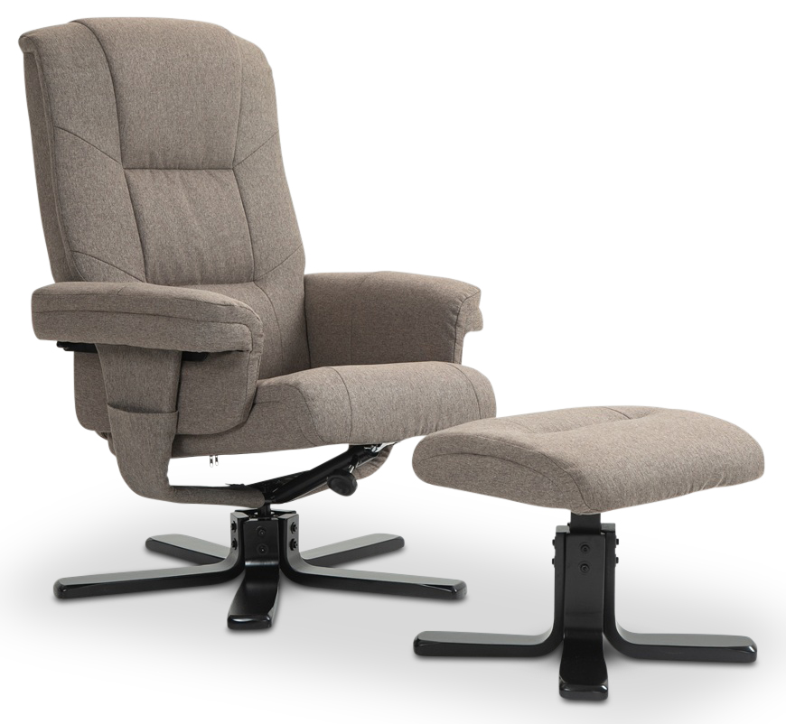 Oslo hvilestol med krakk i mørk beige stoff Oslo hvilestol med krakk i mørk beige stoff