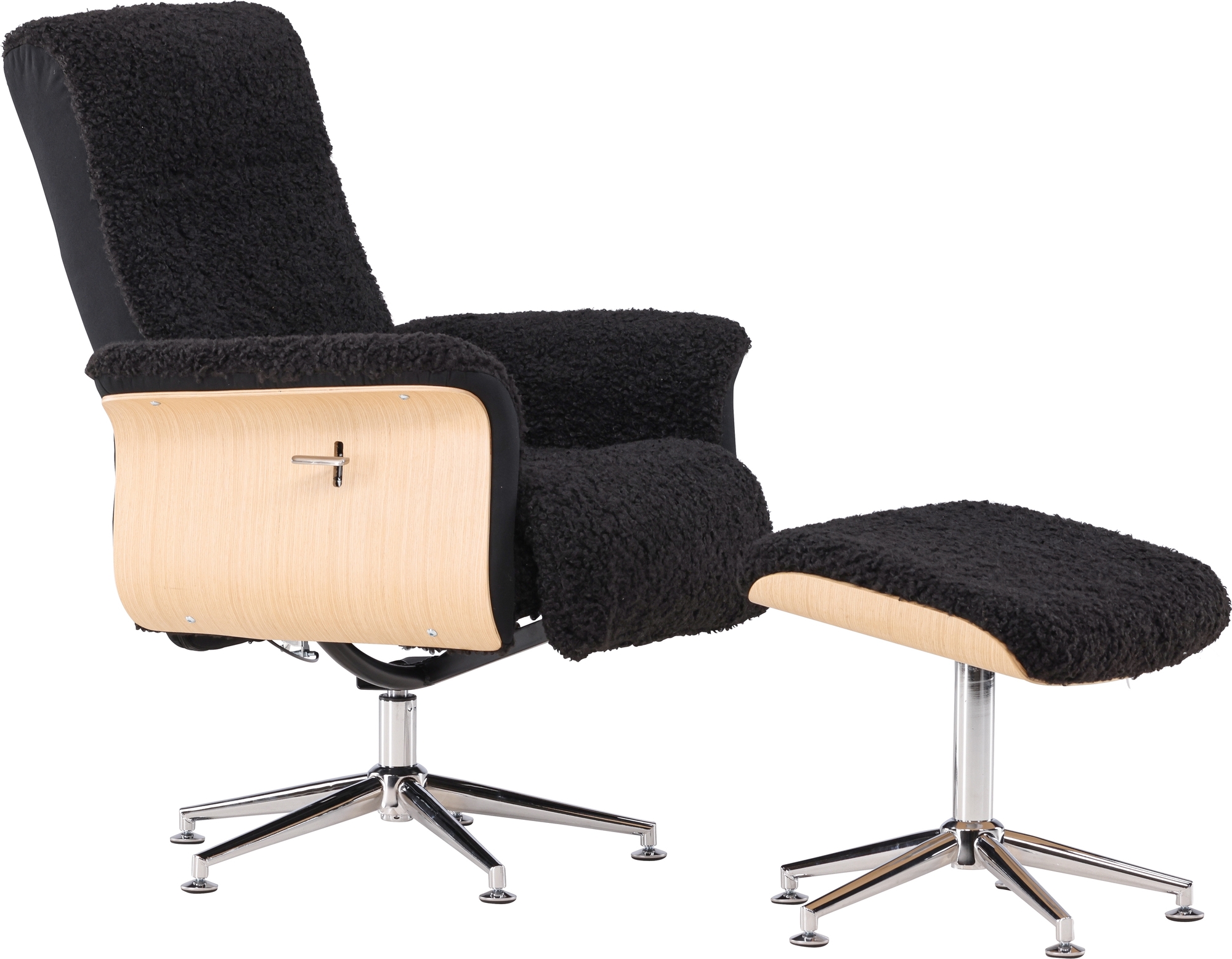 Hag�n hvilestol med fotskammel - Svart saueskinnsimitasjon/oljet eik + M�belrengj�ring