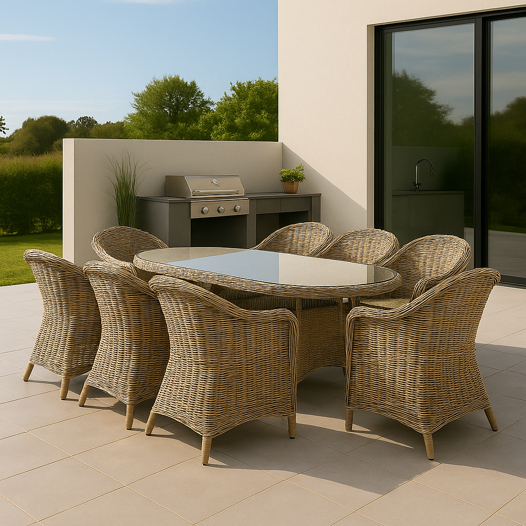 Spisegruppe med 6 stoler og spisebord 180 x 100 cm rotting - Menton/Merkur Spisegruppe med 6 stoler og spisebord 180 x 100 cm rotting - Menton/Merkur