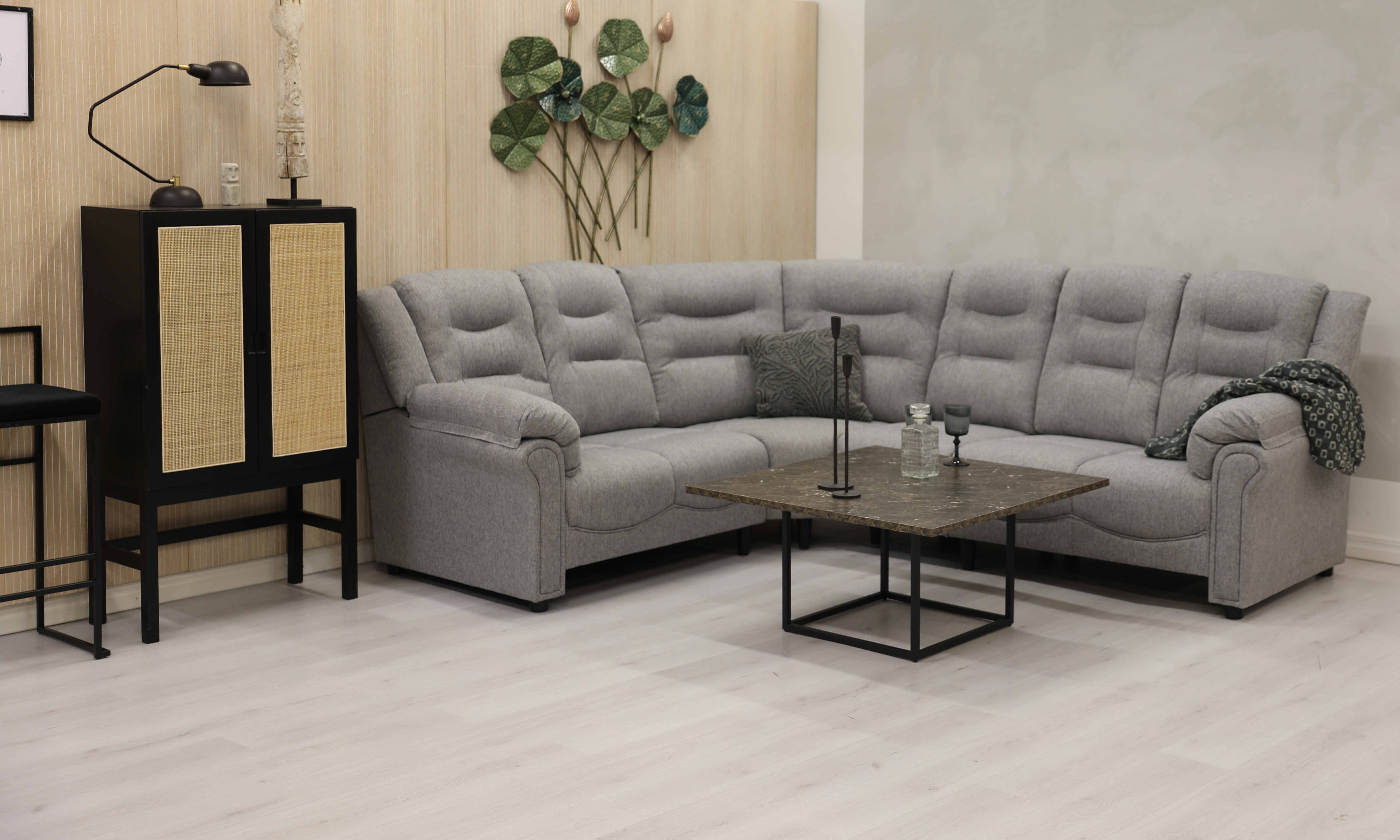 Peking hj�rnesofa - Gr� + Tekstilpleie for m?bler