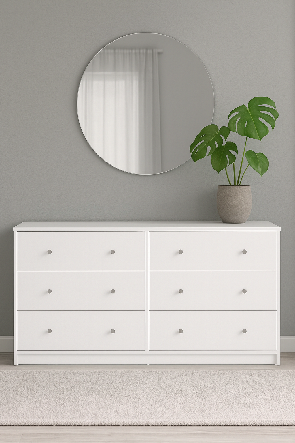 Kommode hvit med 6 skuffer 143 cm bred