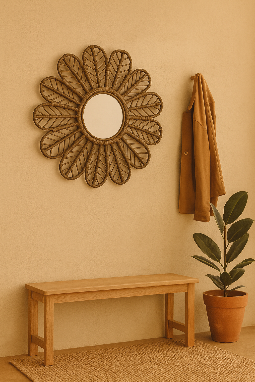 Peacock speil i rotting � 90 cm - Brun