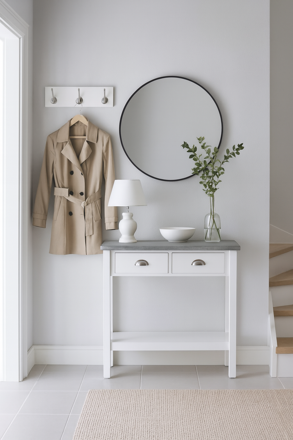 Avlastningsbord Hugo med 2 skuffer - Hvit / Sement + M�belf�tter