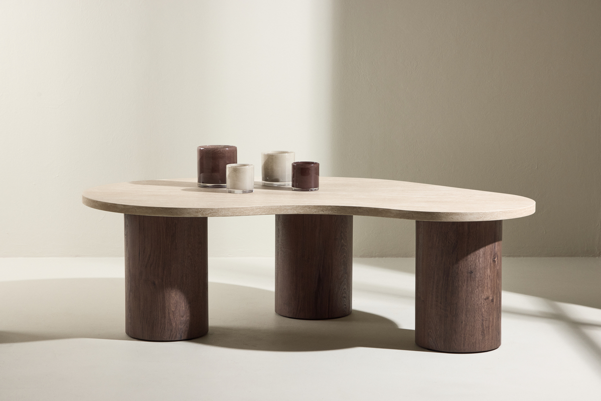 Megg salongbord 130x78 - Mokka / Travertin