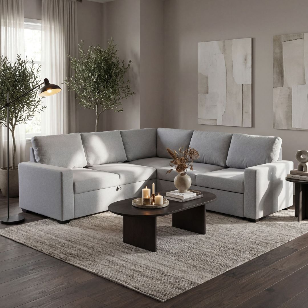 Sovesofa Belissa frem oppredet hj�rnesofa - lysgr� Rocco
