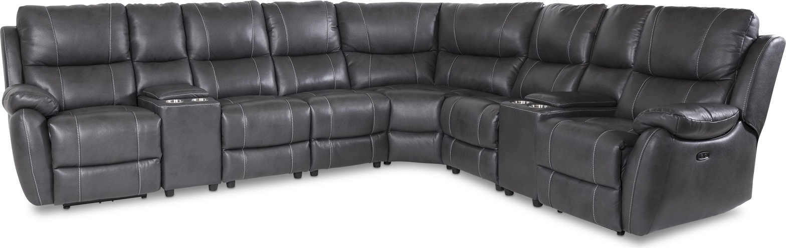 Enjoy recliner-hj�rnesofa - 6-seter (el) i gr�tt kunstskinn (modell V)