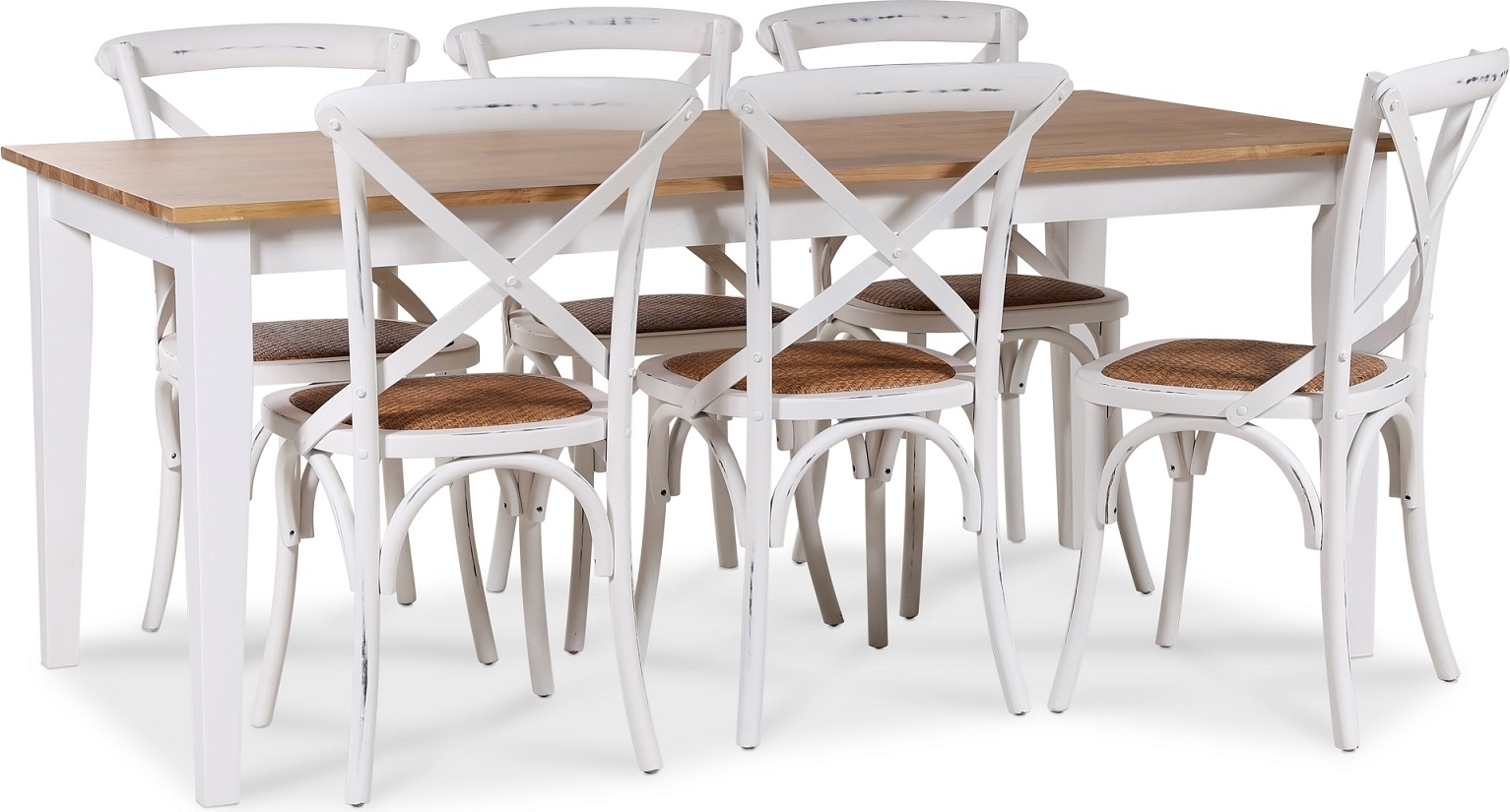 Dalar�s spisegruppe 180 cm bord hvit/eik + 6 st hvite Gaston spisestoler