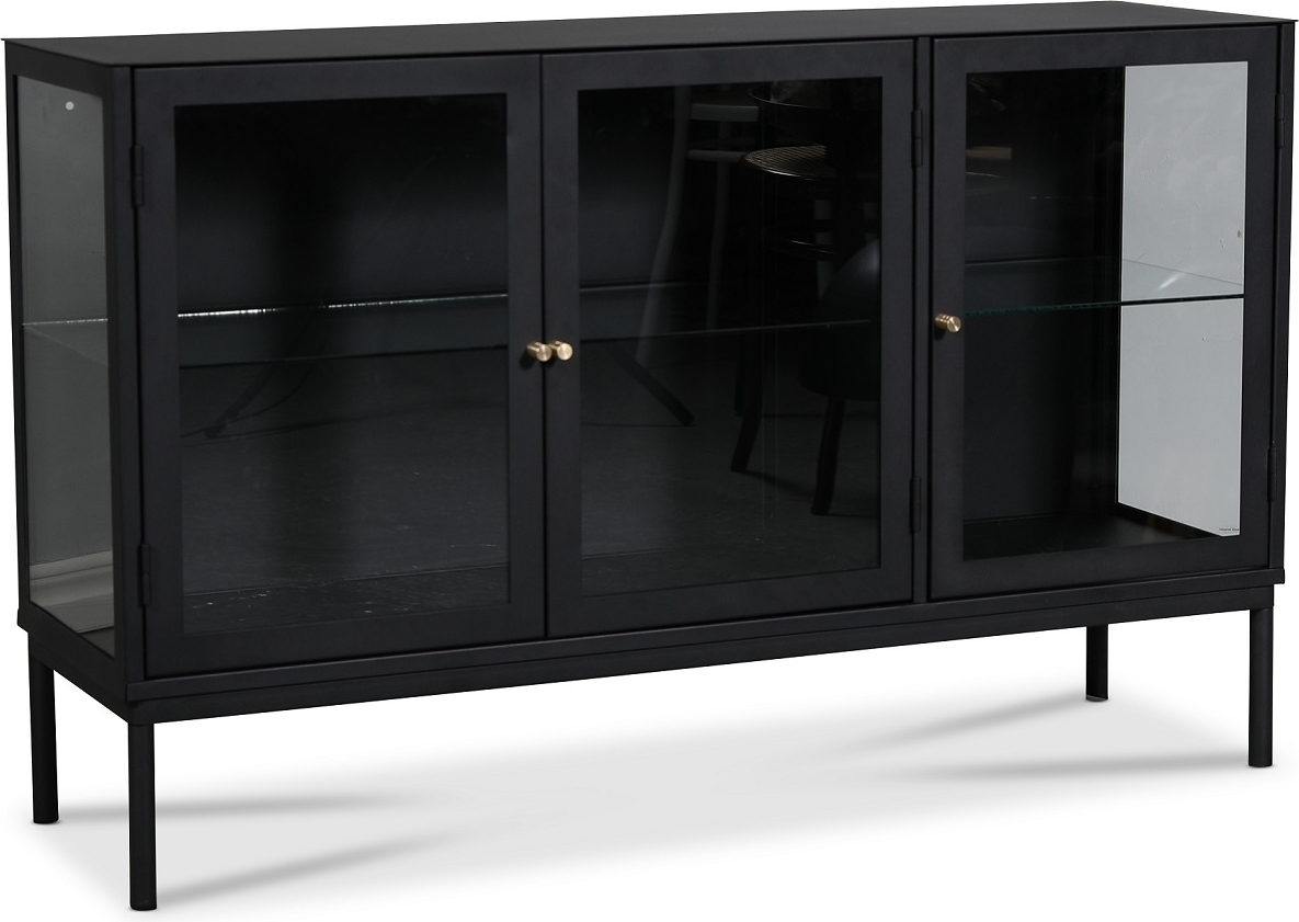 Cliff skjenk i metall med 3 d�rer - Svart / Klarglass