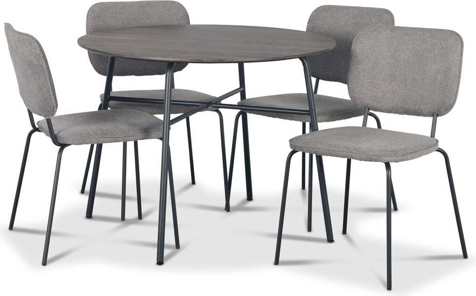 Tofta spisegruppe Ø100 cm bord i mørkt tre + 4 stk. Lokrume grå stoler Tofta spisegruppe Ø100 cm bord i mørkt tre + 4 stk. Lokrume grå stoler