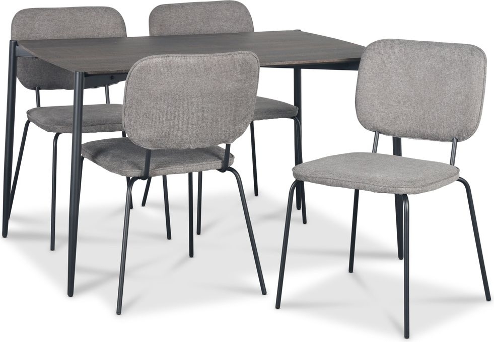Lokrume spisegruppe med bord p� 120 cm i m�rkt tre + 4 stk Lokrume gr� stoler