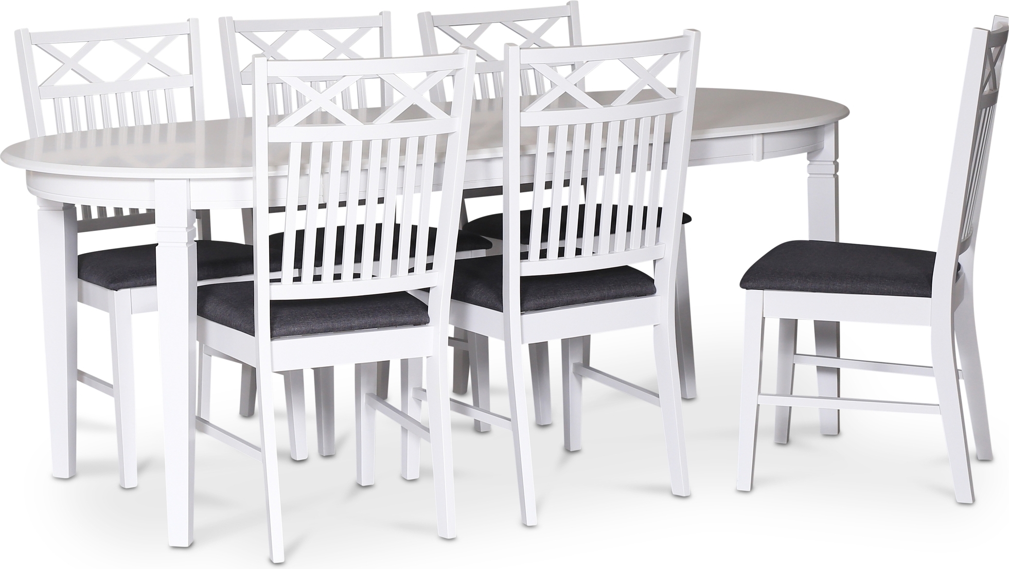 Sandhamn spisegruppe; ovalt spisebord med 6 Sandhamn Gripsholm spisestoler