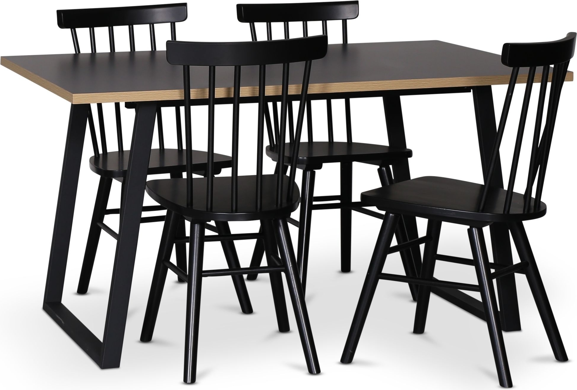 Edge 3.0 spisegruppe 140x90 cm inkludert 4 stk. svarte Orust pinnestoler - gr� h�ytrykkslaminat (HPL)