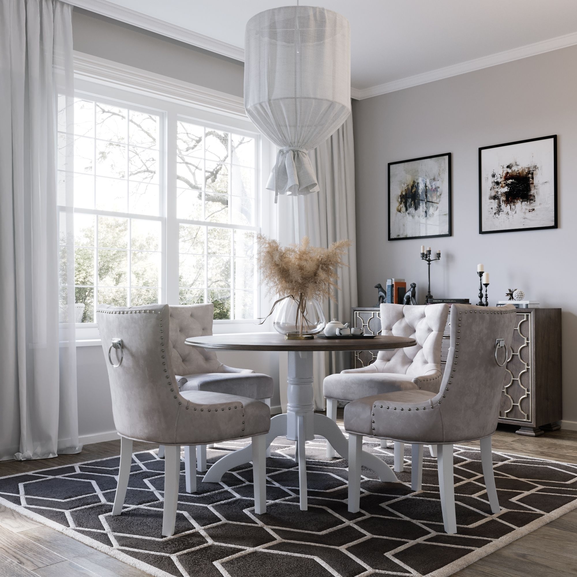 Victoria spisegruppe, rundt spisebord Ø120 cm med 4 stk Tuva stol Cleopatra - Hvit/Brunbeiset + 4.00 x Victoria spisegruppe, rundt spisebord Ø120 cm med 4 stk Tuva stol Cleopatra - Hvit/Brunbeiset + 4.00 x