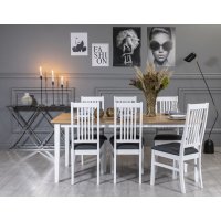 Fårö spisegruppe: Bord 180 cm inkludert 6 Gåsö stoler - Hvit/Eik Fårö spisegruppe: Bord 180 cm inkludert 6 Gåsö stoler - Hvit/Eik