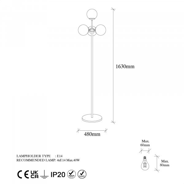 Akkas gulvlampe, klar - Svart Akkas gulvlampe, klar - Svart