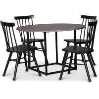 Sintorp spisegruppe, rundt spisebord Ø115 cm inkludert 4 stk. svarte Orust pinnestoler - betong (laminat) Sintorp spisegruppe, rundt spisebord Ø115 cm inkludert 4 stk. svarte Orust pinnestoler - betong (laminat)