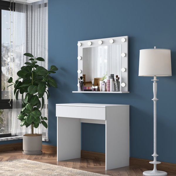 Bijou toalettbord med speil 20 - 90 x 45 cm - Hvit Bijou toalettbord med speil 20 - 90 x 45 cm - Hvit
