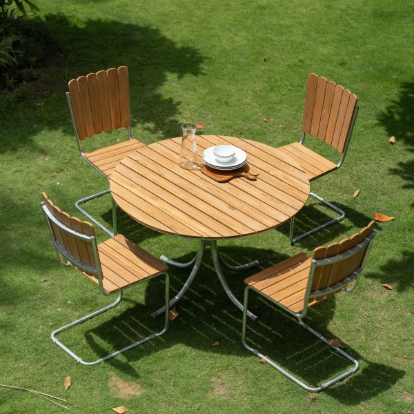 Mllan rundt utebord i teak 110 cm