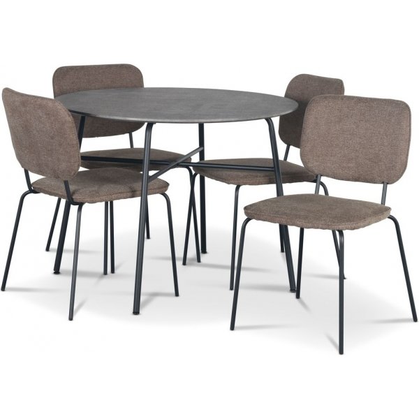 Tofta spisegruppe 100 cm bord i betongimitasjon + 4 stk Lokrume brune stoler