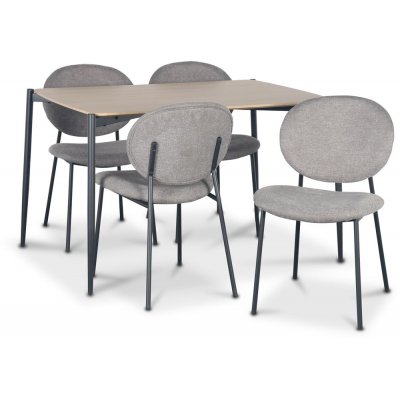 Lokrume spisegruppe med bord på 120 cm i lyst tre + 4 stk Tofta grå stoler
