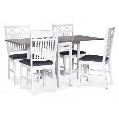 Fårö spisegruppe; Fårö klaffbord i hvit/grå med 4 Gripsholm spisestoler