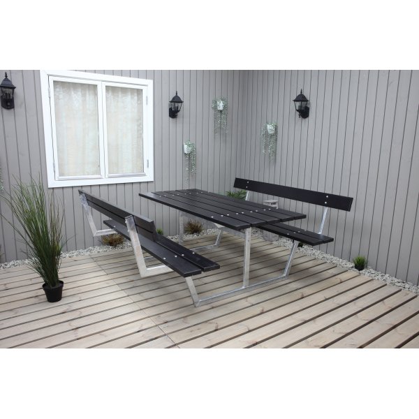 Rustikk benksett med ryggstøtte - Sort Rustikk benksett med ryggstøtte - Sort