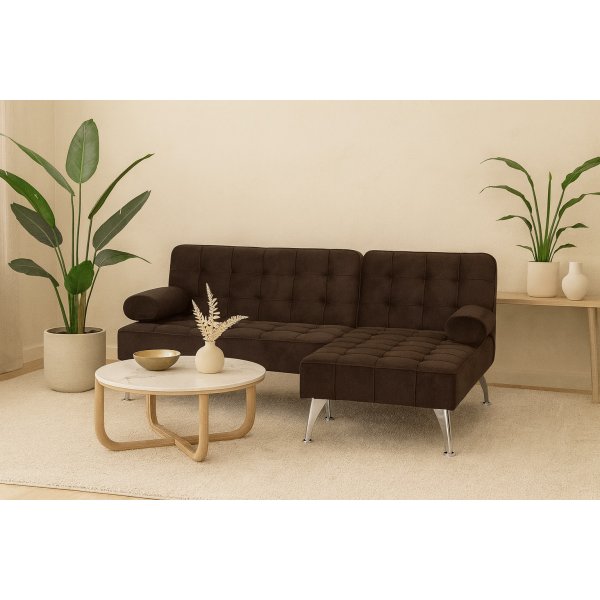 Sovesofa med divan brun flyel 198 cm