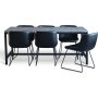 Texas spisegruppe med 6 Texas spisestoler Sort PU + Texas spisebord i betong 180x90 cm