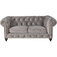 Montgomery Chesterfield 2-seters sofa - Grå fløyel Montgomery Chesterfield 2-seters sofa - Grå fløyel
