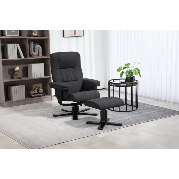 Oslo recliner lenestol med krakk - Cortinna svart Oslo recliner lenestol med krakk - Cortinna svart