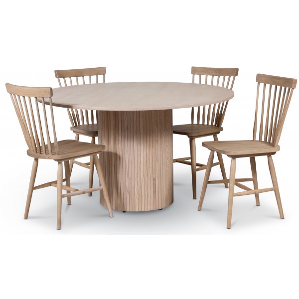 Pose spisegruppe: Bord 130 cm inkludert 4 stk pinnestoler - Whitewash