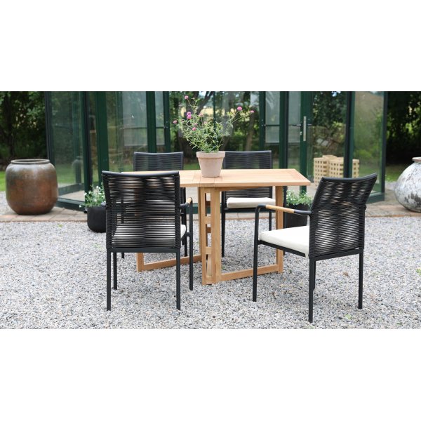 Salt� spisegruppe for uteplassen klaffbord med 4 stk. Skan�r karmstoler - Teak/Svart
