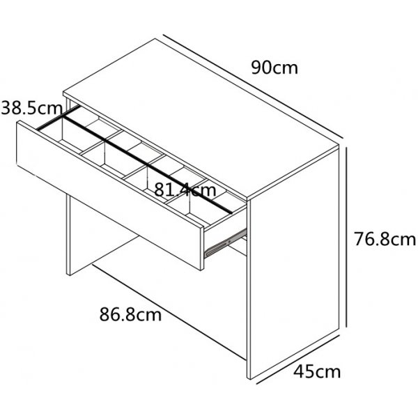 Hvitt sminkebord med oppbevaring, 90 cm bredt Hvitt sminkebord med oppbevaring, 90 cm bredt