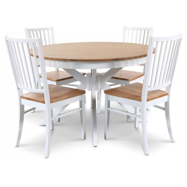 Troms rundt spisebord - Hvit / Eik