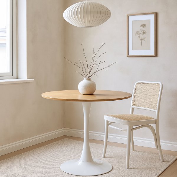 Spisebord eik/hvitt Ø80 cm - Astrid Spisebord eik/hvitt Ø80 cm - Astrid