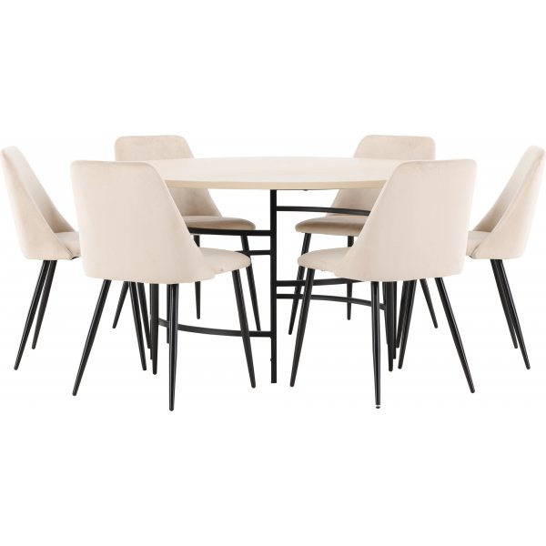 Spisebord Copenhagen med 6 Nattstoler - Beige/sort/hvitkalket Spisebord Copenhagen med 6 Nattstoler - Beige/sort/hvitkalket